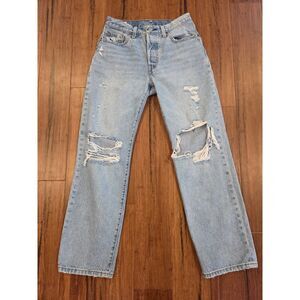 Levis Premium 501 90s Womens Jeans W26 L30 Totally Ok Distressed Light Wash